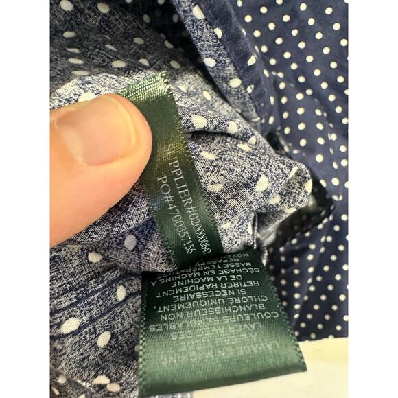 LAUREN RALPH LAUREN Navy White Polka Dot 3/4 Sleeve Button Up Shirt size P XS - Picture 6 of 7